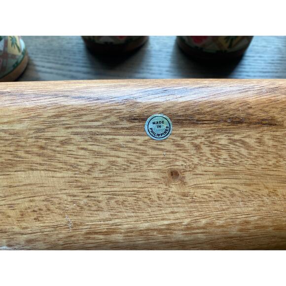 Wooden Bowls on Wood Tray Tropical Design Made in Philippines - Picture 5 of 5